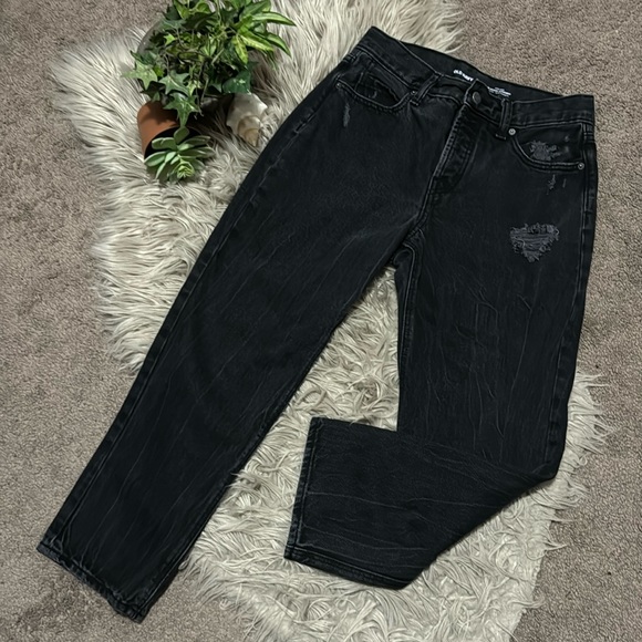 Old Navy Slouchy Straight-2-High Rise-Black-Button Fly-Vintage Wash - Picture 2 of 16